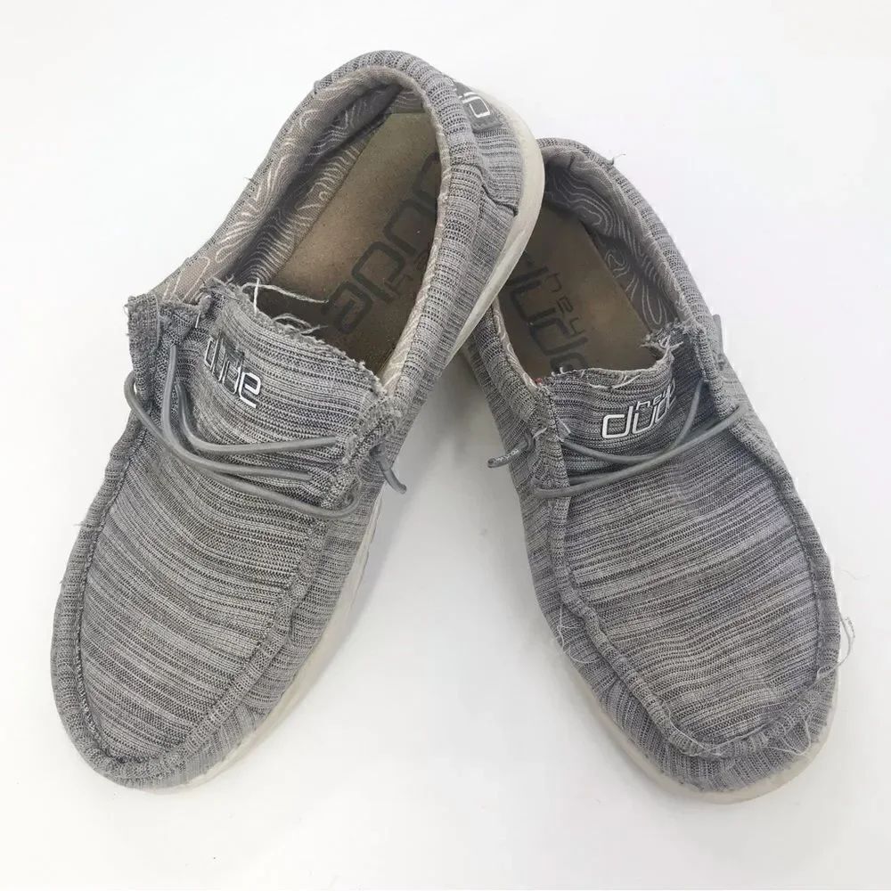 Hey Dude WALLY Gray Linen Stone Slip On Shoes